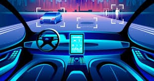 view through windshield of car of smart sensor technology