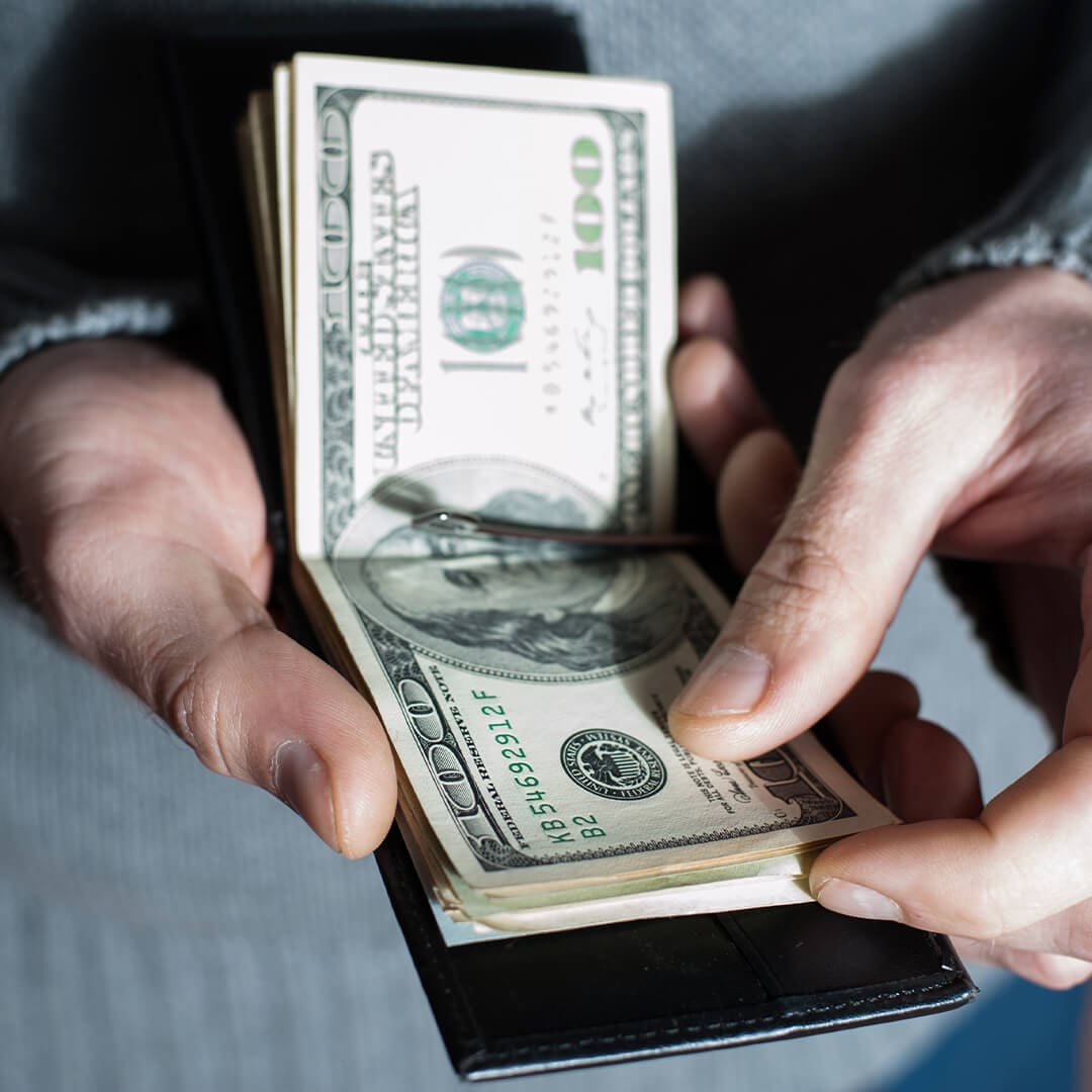 going through cash in a wallet