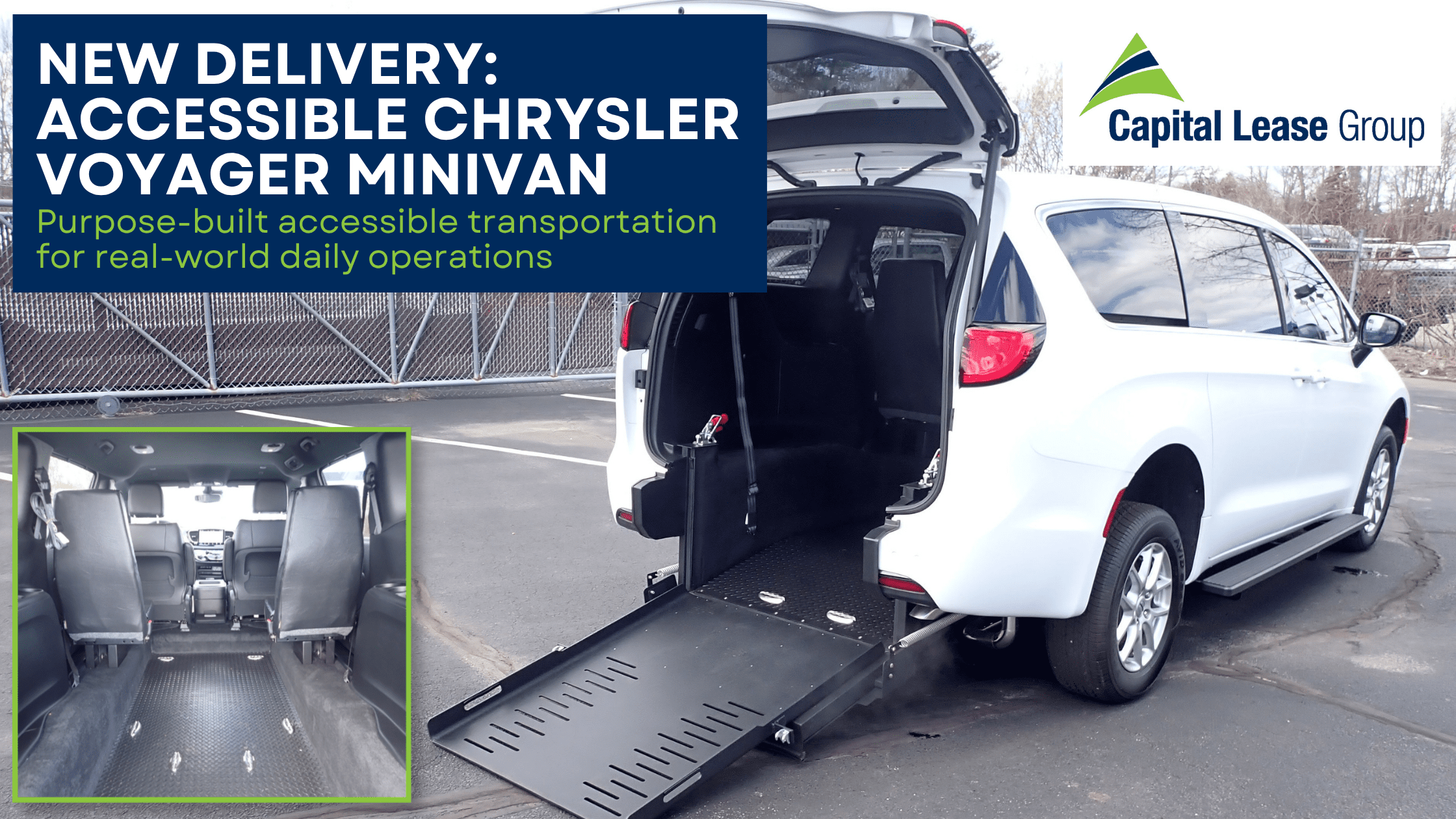 Purpose-built for daily passenger transportation, this upfitted Chrysler Voyager combines rear-entry accessibility, flexible seating, and the familiar driving experience of a standard minivan. The lightweight, spring-assisted ramp is designed for easy deployment, while the interior configuration supports both wheelchair passengers and companion seating for comfortable day-to-day operation.